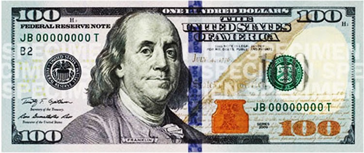 El Nuevo billete de 100 dólares con cinta de seguridad 3D